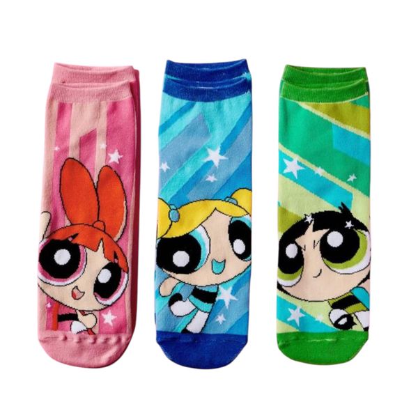 Powerpuff Girls Sock Trio - Blossom, Bubbles, and Buttercup Style!