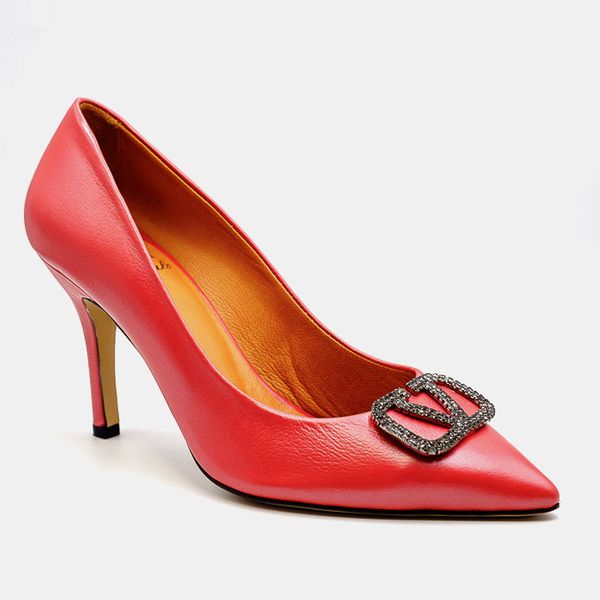 El'estilo Romina Pearl Red Leather Court Stiletto
