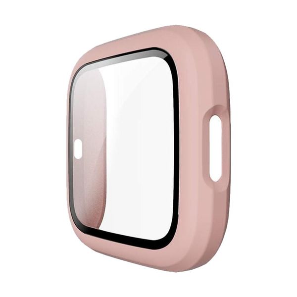 Hard Case with Glass Screen Protector for Fitbit Versa 2 - Matte Pink