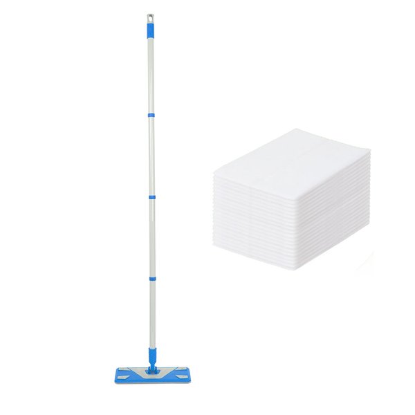 The mop comes with 20 replaceable disposable mop cloths.
