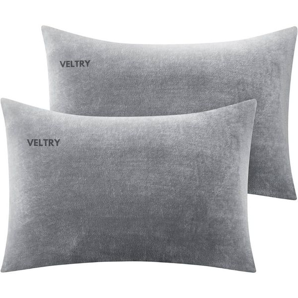 Veltry 2 Pack Small Memory Foam Pillows for Travel Support - Grey