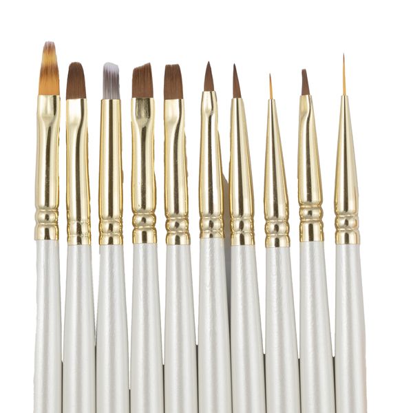 Professional Nail Art Brush Set 10 Piece. Pearl and Gold Colour