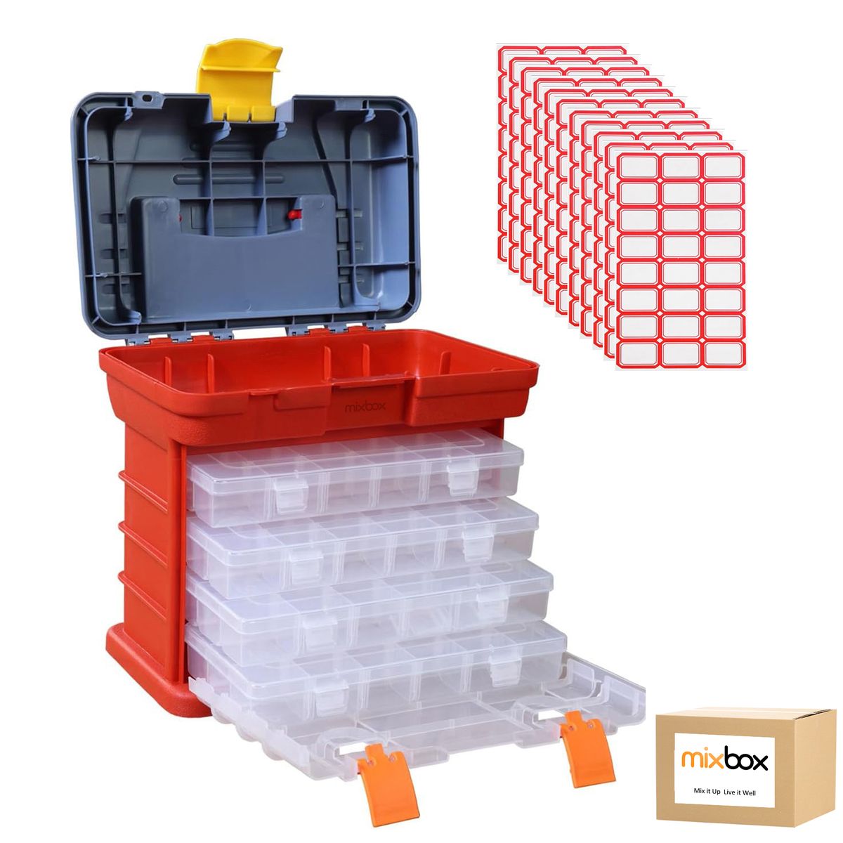 Mix Box Plastic Heavy Duty Handheld Tool Organizer Storage Box,4 Drawers