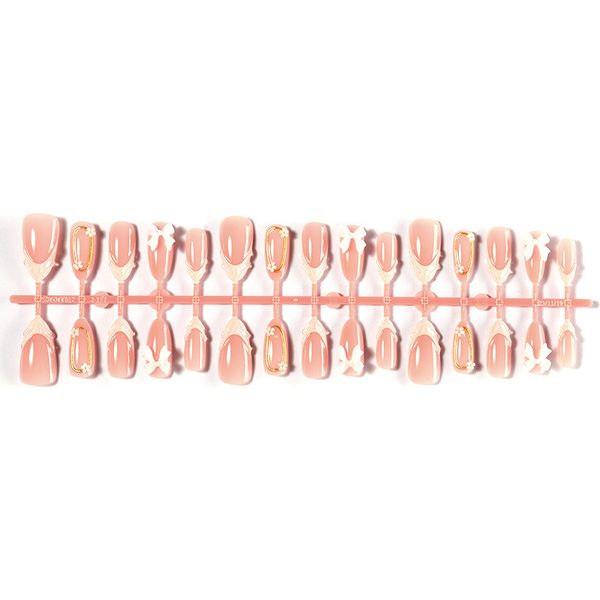 French-Style Floral Almond-Shaped French Almond Gilded Press-on Nails