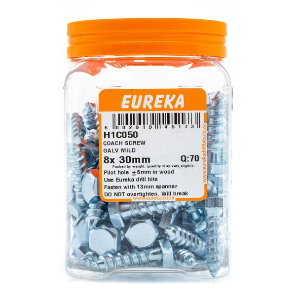 EUREKA Coach Screws Galvanised Mild Steel 8 x 30mm Q:70 H1C050