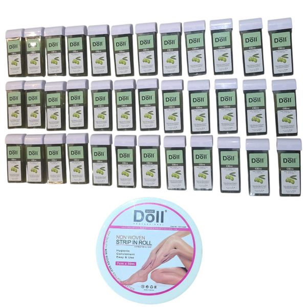 Doll Olive Roller Depilatory Wax 36 x 100g With Epilation Strip Roll