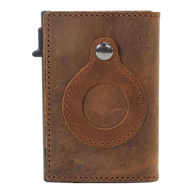 RFID Slide Out Leather Wallet with AirTag Holder - Brown