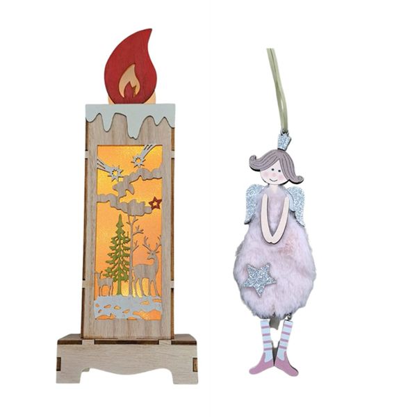 Christmas Wooden LED Light Box with Angel Ornament