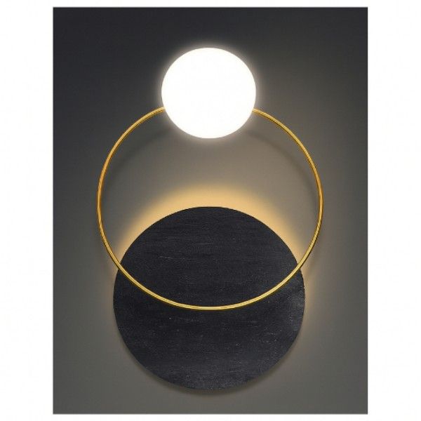 Modern Abstract Golden Circle Wall Art With Light - Black &amp; Gold