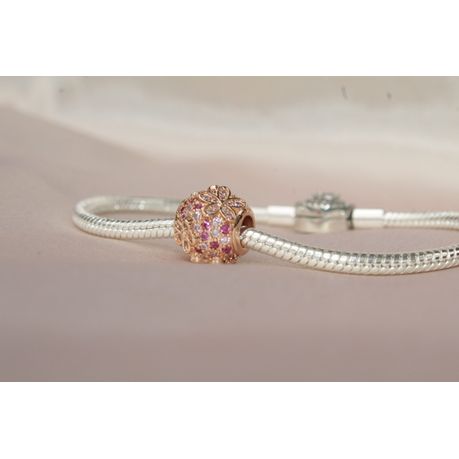 Pave Ball Charm And Rose Gold Pandora Bracelet Pandora Open Bangle
