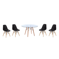 5 Piece Glass Table and Black Wooden Leg Chairs