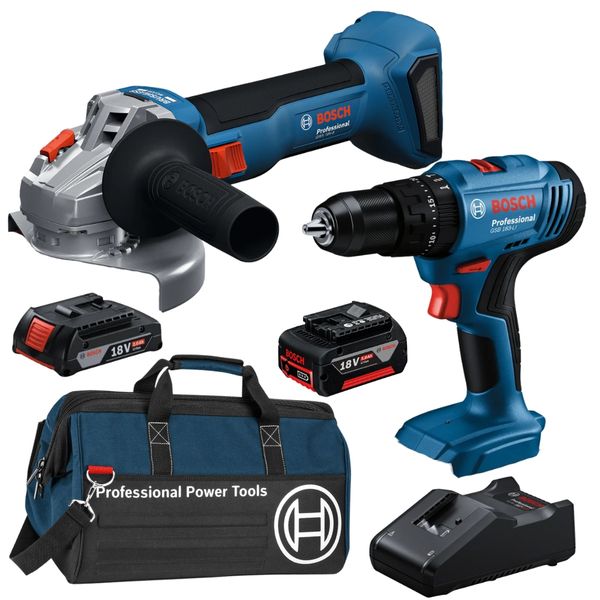 Bosch - Cordless Impact Drill, Grinder, 2 x Batteries, Charger &amp; Tool Bag L