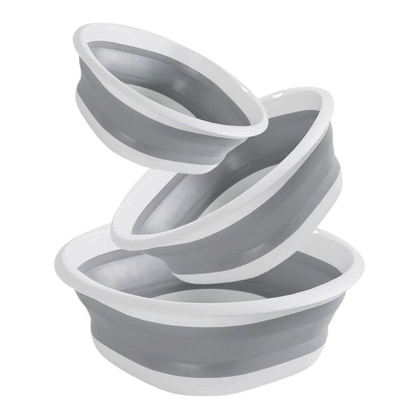 3-Pack Folding Washbasin Set with Built-In Hanging Hole - Grey