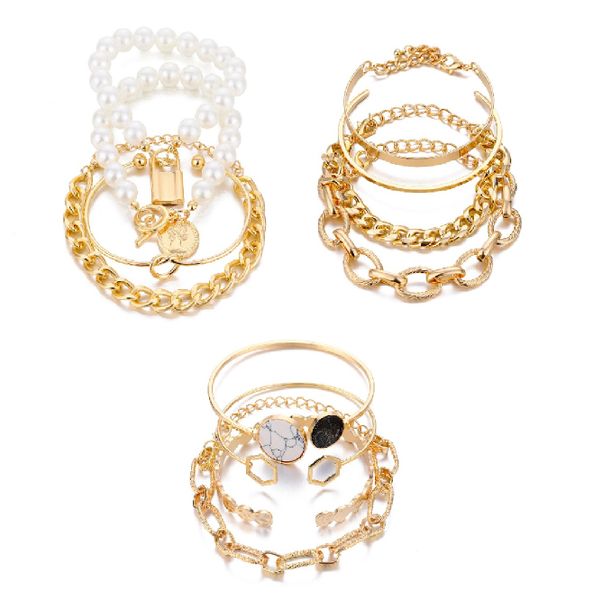 3 Pack - Boho Gold Bracelets Set for Women Stackable Chunky Dainty Bangles