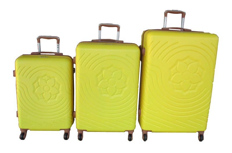 3-Piece ABS Luggage Set with Floral , Spinner Wheels &amp; Lock-Yellow/Tan