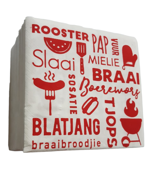 Paper 2 ply Serviettes 100 Pack - Red Braai