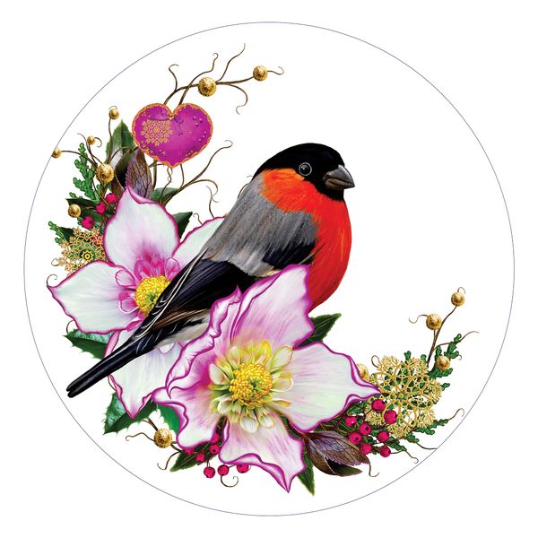 Orange Floral Bird Round Tablecloth image