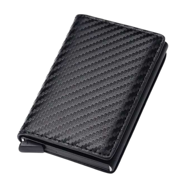 Carbon Fiber RFID Blocking Slim Wallet With Pop-Up Card Holder - Black