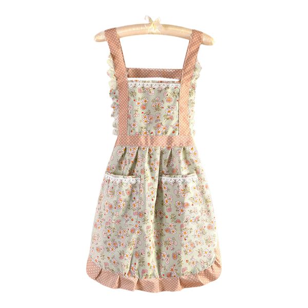 Floral Cute Aprons with 2 Pockets,Waterproof Apron for Cooking,Baking-Green