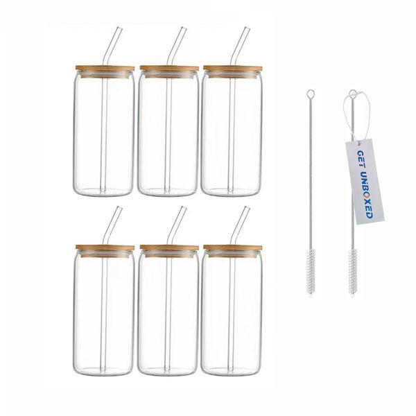 GET UNBOXED 6 PCS 500 ML Drinking Glasses Cups with Lids Brush Glass Straw