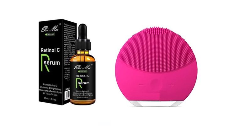 Retinol C Serum and Sonic Exfoliator Brush Set (Rechargeable)