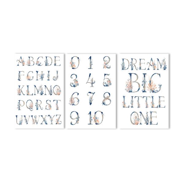 Canvas Nursery Wall Art: Under The Sea Watercolor Alphabet &amp; Numbers