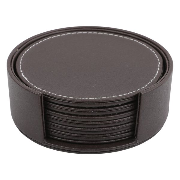 Bar Butler Round Leatherette Coasters in Holder 7-piece Set