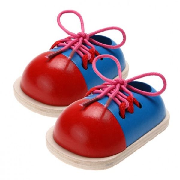 Montessori KnottyKicks Todler 3D Wooden Lace-Up Shoe-Tying Learning Toy