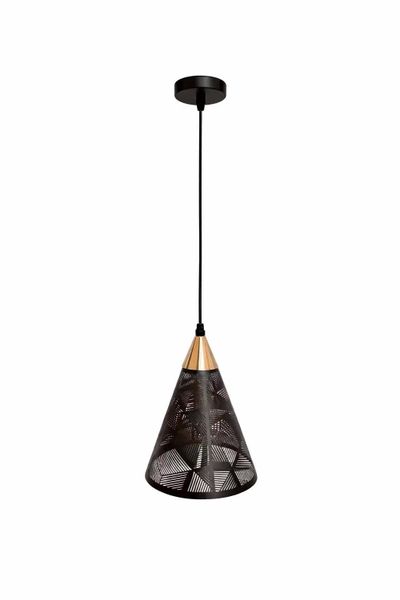 Modern Geometric Perforated Black &amp; Gold Metal Pendant Light - MRUL