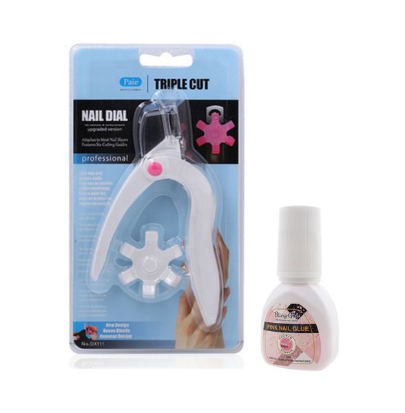 Triple Cut Tip Cutter with Catcher &amp; 6 Size Measuring Dial &amp; 15ml Nail Glue