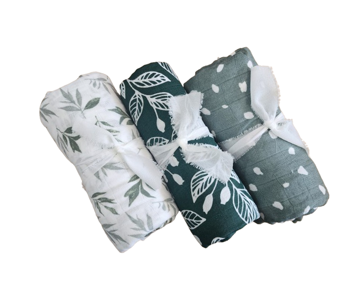 Baby Swaddling Muslin Blanket - Leaf 3 Pack