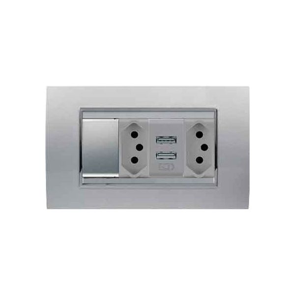 Gewiss - 16A 2N-Type Sw Socket Outlet + 2.1A USB Charger Lux Tit