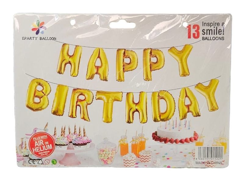 Happy Birthday Letters Foil Balloon - Gold