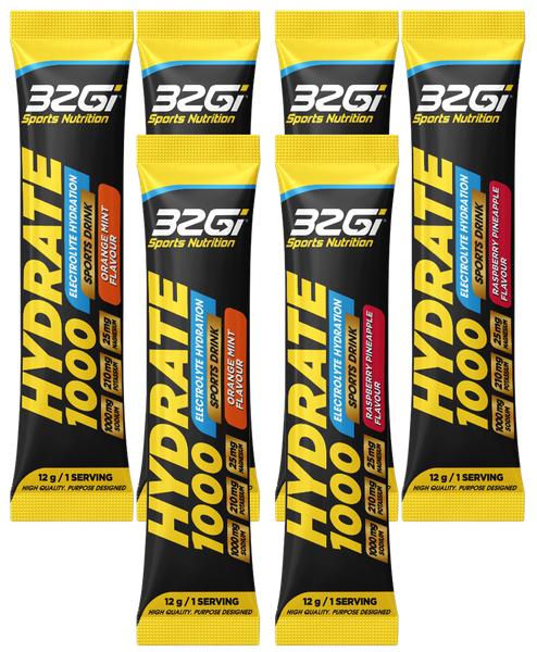 Electrolytes Hydrate 1000 Orange Mint, Rasp Pine 12g 6 Pack 32Gi