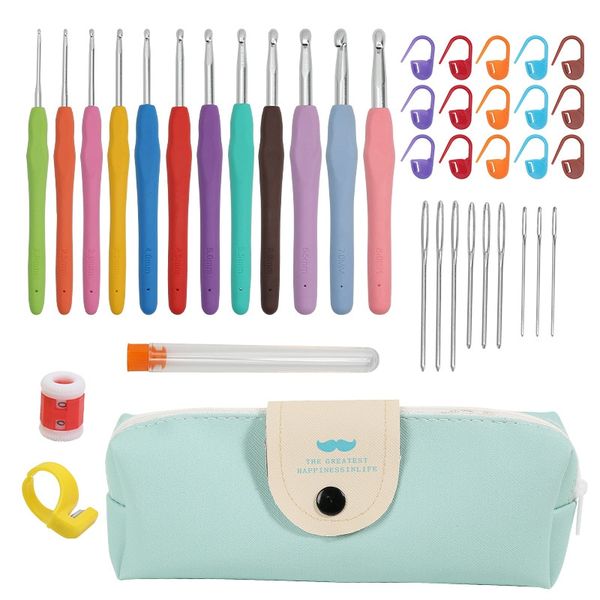 41-Pack Aluminum Crochet Hook Set 2.0-8.0mm Ergonomic Grip W/ Storage Bag