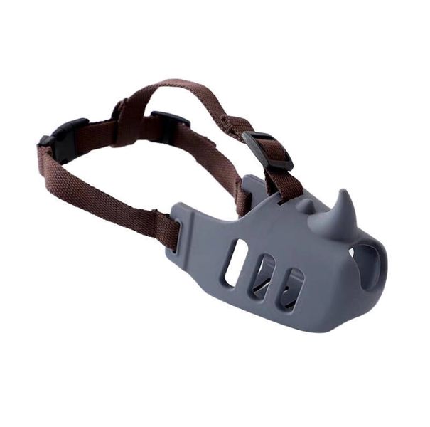 Grey XL - Size Rhino - Shaped Silicone Pet Muzzle, Anti - Bite &amp; Barking