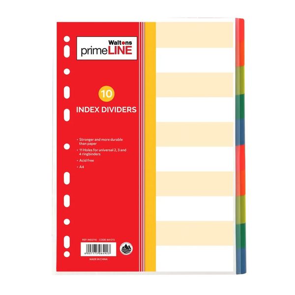 Primeline Subject Dividers A4 Polypropylene Tabbed Set of 10 x 6