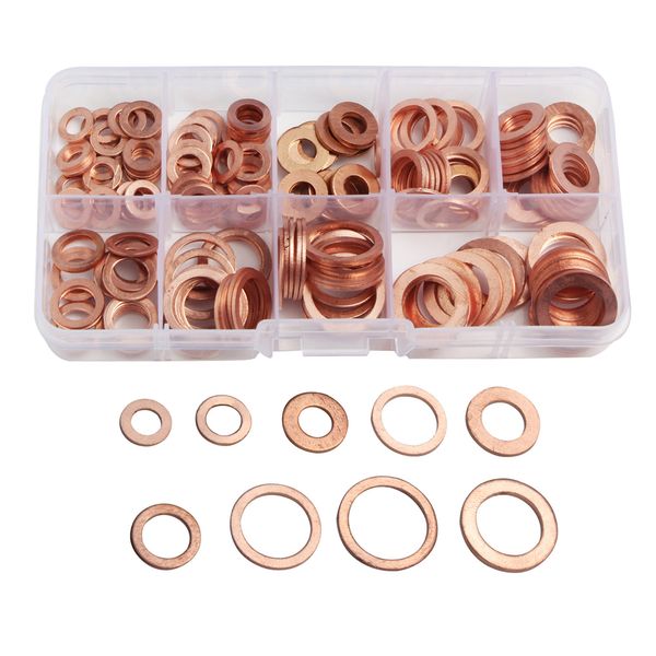 200 Piece Copper Washer Gasket Ring Seal Copper Sealing Solid Washer