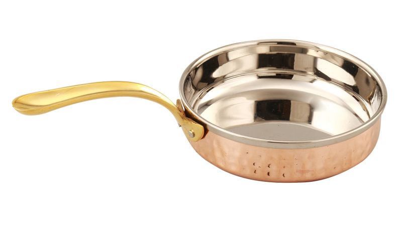 StainlessSteel Copperbase Serving Dishes Pan with Brass Handle
