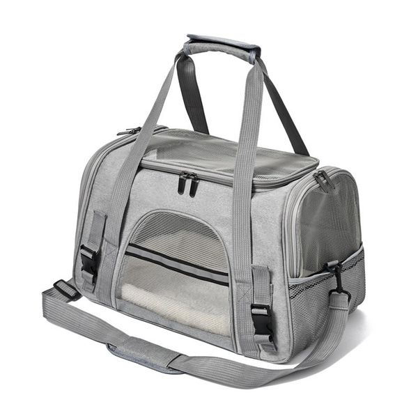 Grey Foldable Breathable Mesh Pet Carrier Backpack for Dogs Cats