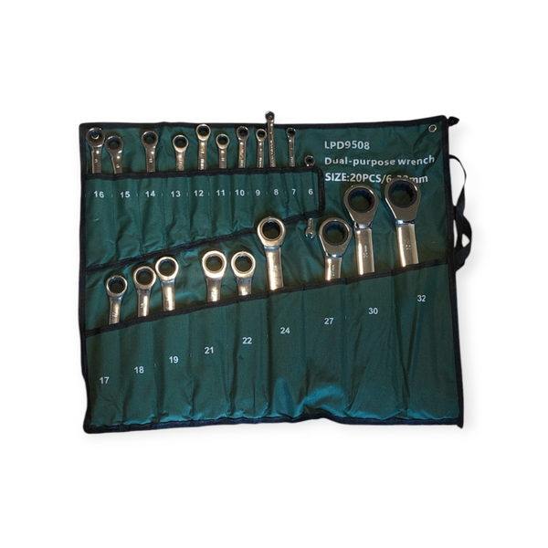 Dual Purpose 20-Pcs Chrome Vanadium Wrench Spanner Set 6-32MM