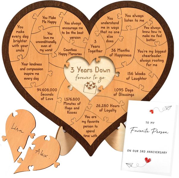 3rd Anniversary Wooden Gifts for Him Her, Happy Anniversary Marriage Gifts