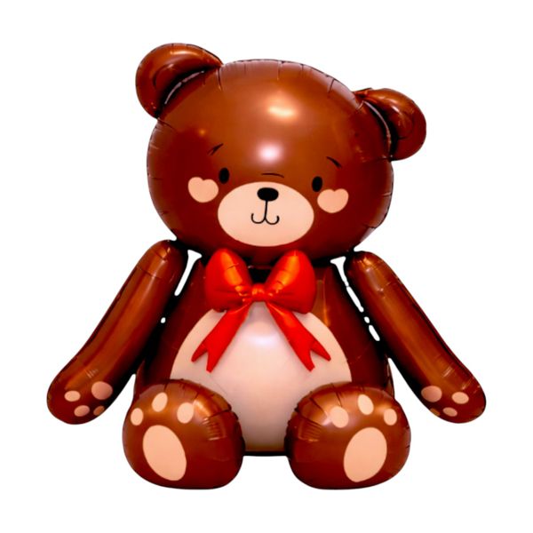 Large Brown Teddy Bear Balloon with Red Bow - Valentine's Day Decoration
