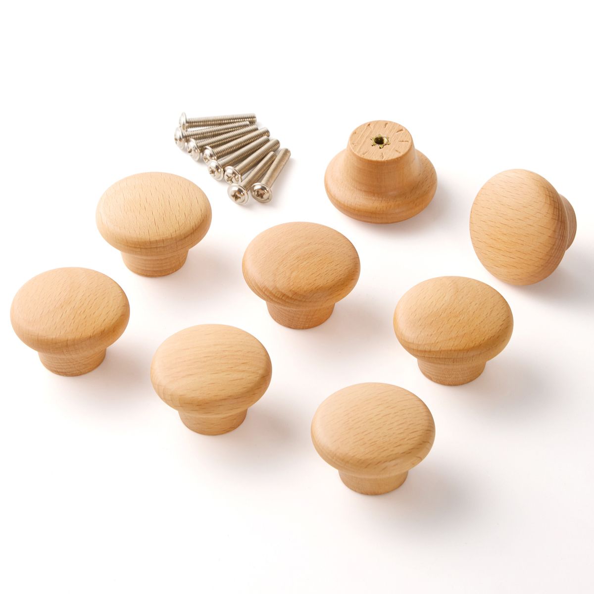 Chenshia Round Wood Drawer Handles with Screws for Cabinets Furniture - 8 Pack