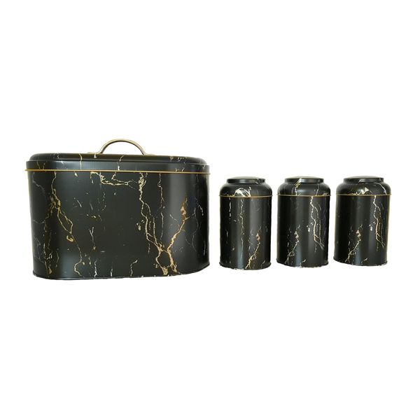 Marble Design Steel Design Bread Bin with 3 Piece Matching Canister Set