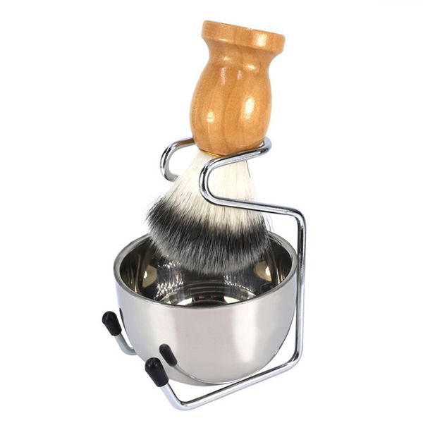 3 in 1 Men Shaving Brush Soap Bowl Beard Care Set Stainless Steel Shave Kit