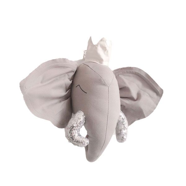 Gray Elephant with crown 3D Animal Head