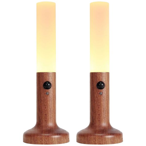 Set of 2 - Smart Motion Sensor Night Light Solid Wood Table Lamp