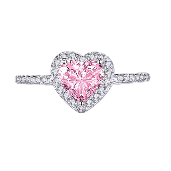 Luxueux Pink Love Heart Zirconia Engagement Ring in 925 Sterling Silver