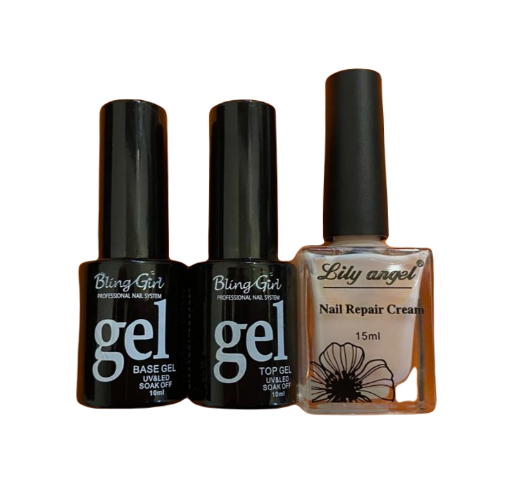 UV Gel Base Coat, Top Coat and Liquid Latex Nail Repair Cream Set